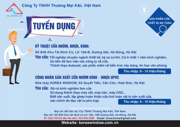 Công ty TNHH Thương Mại K&L Việt Nam thông báo tuyển dụng 2023
